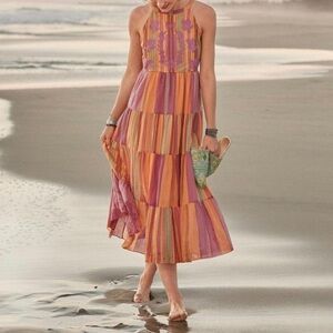 Sundance Tiered Embroidered Midi Dress